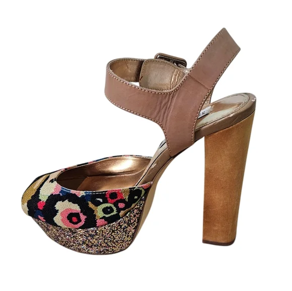 Steve Madden Jillyy-F Platform HeelsFloral & Glitter Block Sandal size 6 - Picture 5 of 10
